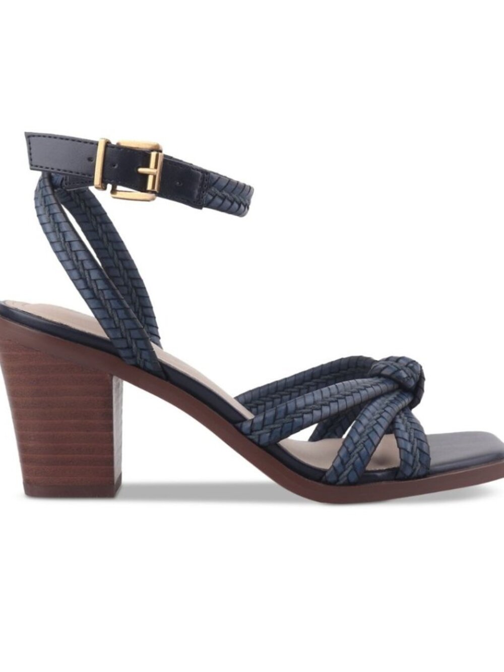 79$ Giani Bernini Renaee Block Heel Woven Strappy Dress Sandal Size 5 Dark Blue - Picture 3 of 3